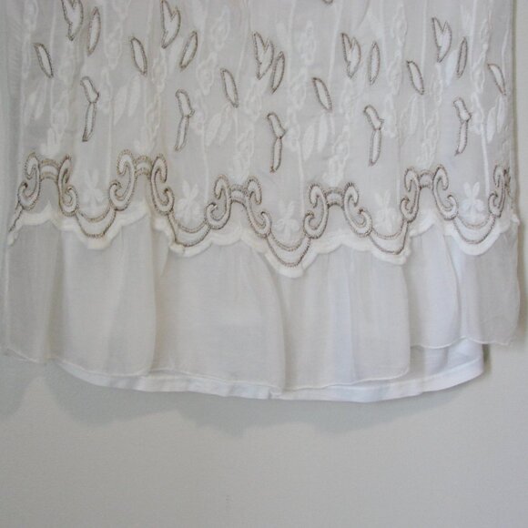 Elena Baldi White Silk Embroidered Tank Top Ruffled Boho Gold Thread Italy Small - Picture 9 of 15